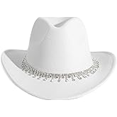 HUDANHUWEI Rhinestone Cowgirl Cowboy Hat Shiny Wide Brim Hat for Party