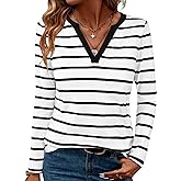 LilyCoco Womens Striped Long Sleeve Shirt V Neck T Shirts Casual Fall Boho Tops
