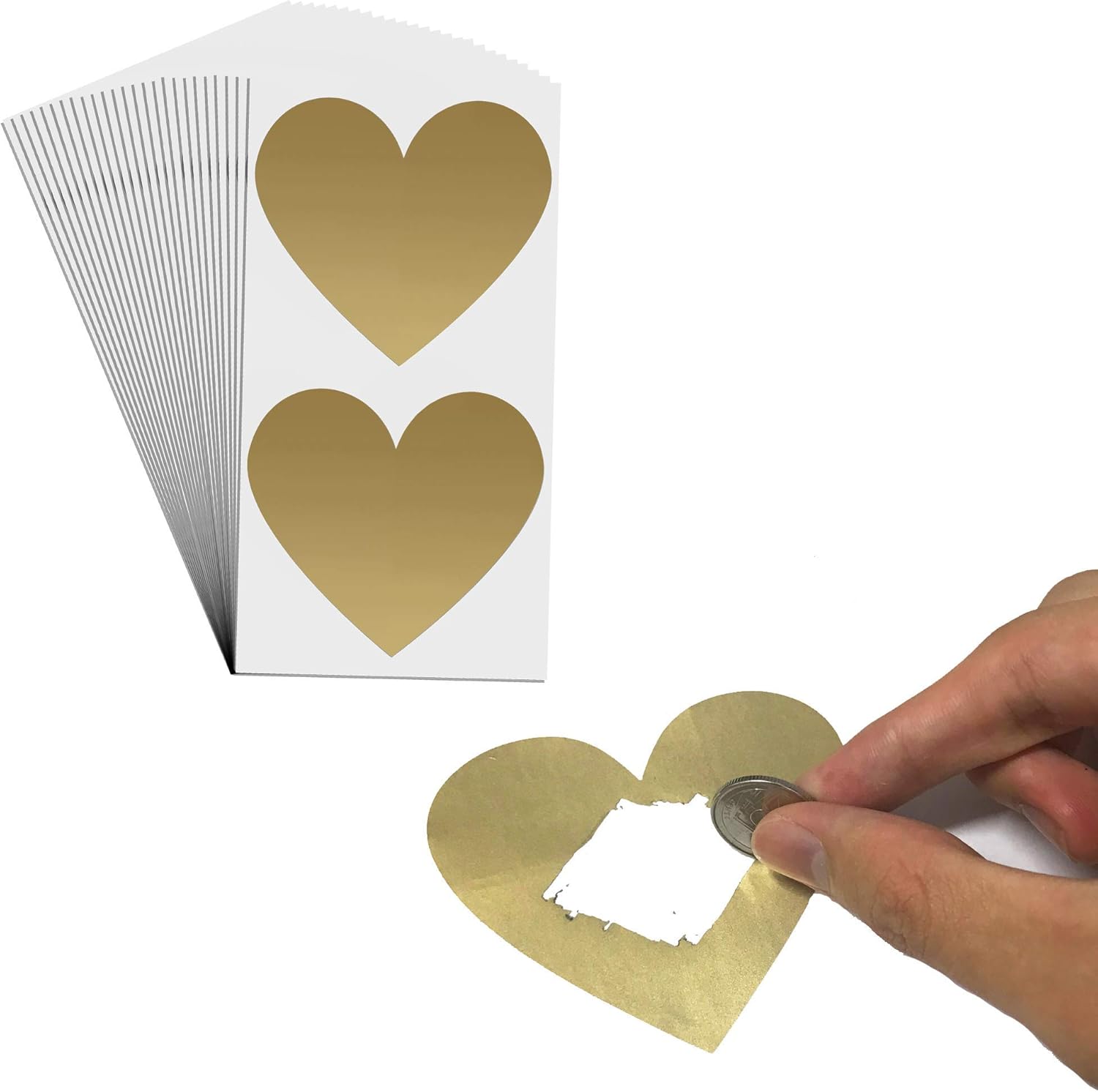 Pack of 50, Heart Scratch Off Sticker - 8 x 7cm, Gold, 50 Stuks