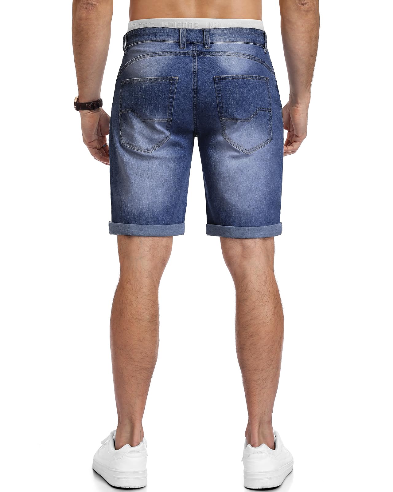 HMIYA Kurze Hosen Herren Jeans Shorts Baumwolle Sommer Freizeitshorts Stretch Regular Fit Jeansshorts mit Taschen(Medium Indigo,EU-L) 3