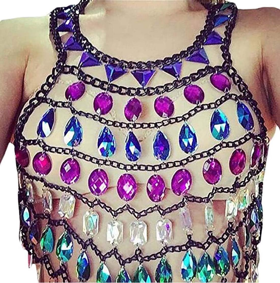 Generic Women's Dazzling Rhinestone Strappy Back Darling Rave Crop Halter Top 2 OS
