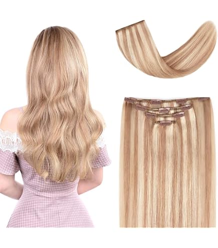 Hair Extensions Blonde Frost 14” Clip Remy Human Hair Golden Highlights 10 Piece Golden Blonde Highlights Clip-Ins – 100% Remy Hair main image 2