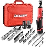 AOBEN Cordless Ratchet Wrench Kit,3/8" ratchet,40 Ft-lbs Electric Power Ratchet Set with Variable Speed Trigger,2 Packs 2000mAh Lithium-Ion Battery And Charger,83 Sockets