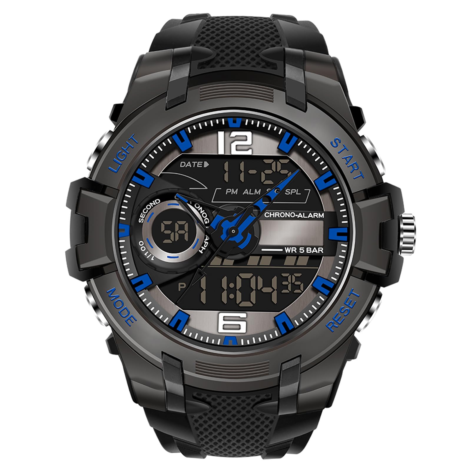 RORIOS Men's Digital Quartz Watch Waterproof Military Sports Watch Multifunction Watches with Alarm Chronograph Casual Watch for Men, Blue, Strap