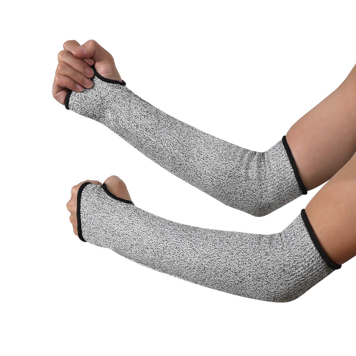 Photo 1 of Cut Resistant Sleeves with Thumb Hole, Arm Protection Knit Sleeves, Level 5 Protection, Slash Resistant Safety Protective Sleeves, Grey, 1 Pair