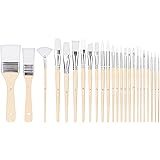 Amazon Basics Multi-shaped Nylon Paint Brushes for for Acrylic, Oil, Watercolor, Gouache, 24 Different Sizes, Wood Color