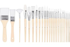 �鶹�� Basics Paint Brush Set, Multi-shaped Polyester Brushes for for Acrylic, Oil, Watercolor, Gouache, 24-Piece
