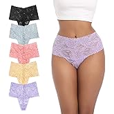 PSEFNAGX High Waisted Leaf Thick Waistband Lace Cotton Breathable Thongs Plus Size Pack 5 Size Small to 4X-Large
