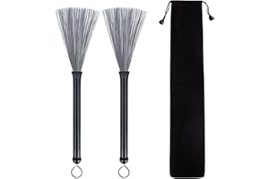M Y FLY YOUNG 2PCS Drum Brushes Retractable Drum Wire Brushes Drum Sticks Brush with Comfortable Aluminum Handles, Perfect Gift for Rock Band, Jazz Folk, Cajon, Drummers, Music Lovers, Beginners (Black)