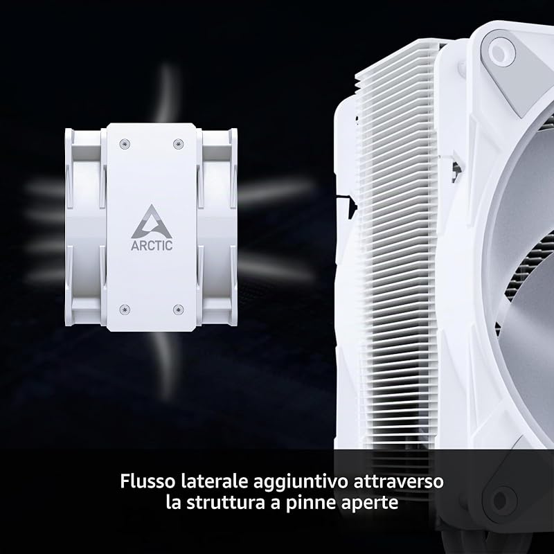 Freezer 36 A-RGB (white)- Dissipatore CPU a torre singola con push-pull, due ventole P da 120 mm ottimizzate per la pressione e illuminazione ARGB, cuscinetto fluidodinamico, 200-2000 rpm