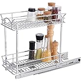 OCG Slide Out Cabinet Organizer for Narrow Cabinet (9" W X 17" D), 2 Tier Pull Out Shelves Slim Sliding Cabinet Organizer and Storage, Chrome