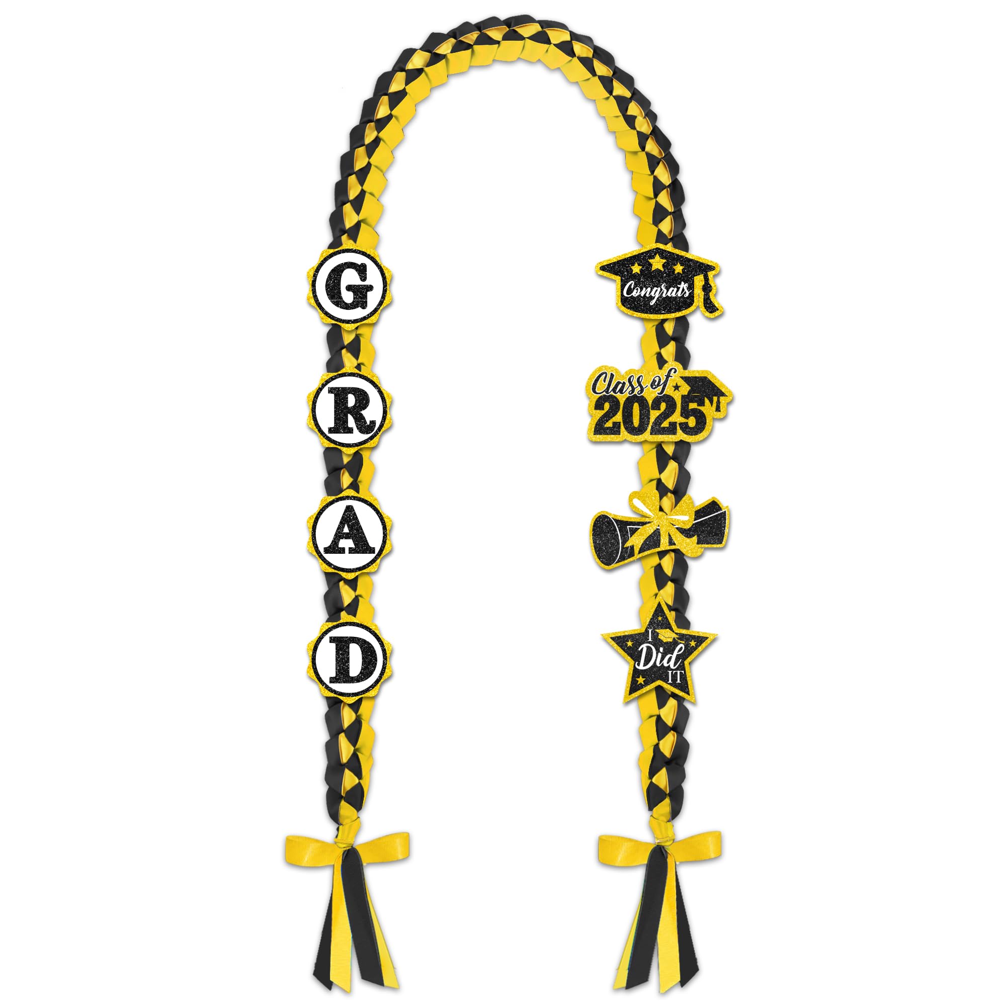 2025 Graduation Leis With Glitter Pins - Blue Gold Braided Satin Lei For Grads