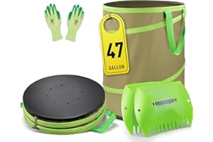 Colwelt Collapsible Garden Bag 47Gallon, Collapsible Leaf Bags with Hard Bottom, Heavy Duty Yard Waste Bag Leaf Bin, Leaf Pop up Trash Can (come with Leaf Scoop, Garden Gloves)