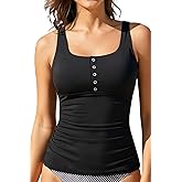Yonique Women's Tankini Top Only Button Tummy Control Swim Tank Top Modest Bathing Suit Top No Bottom