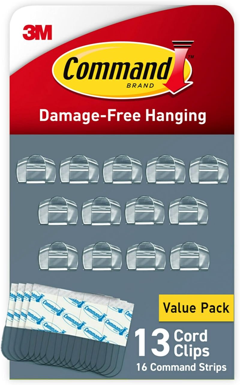 Command Round Cord Clips Damage Free Hanging Cable Clips 13 Clear +16 Strips