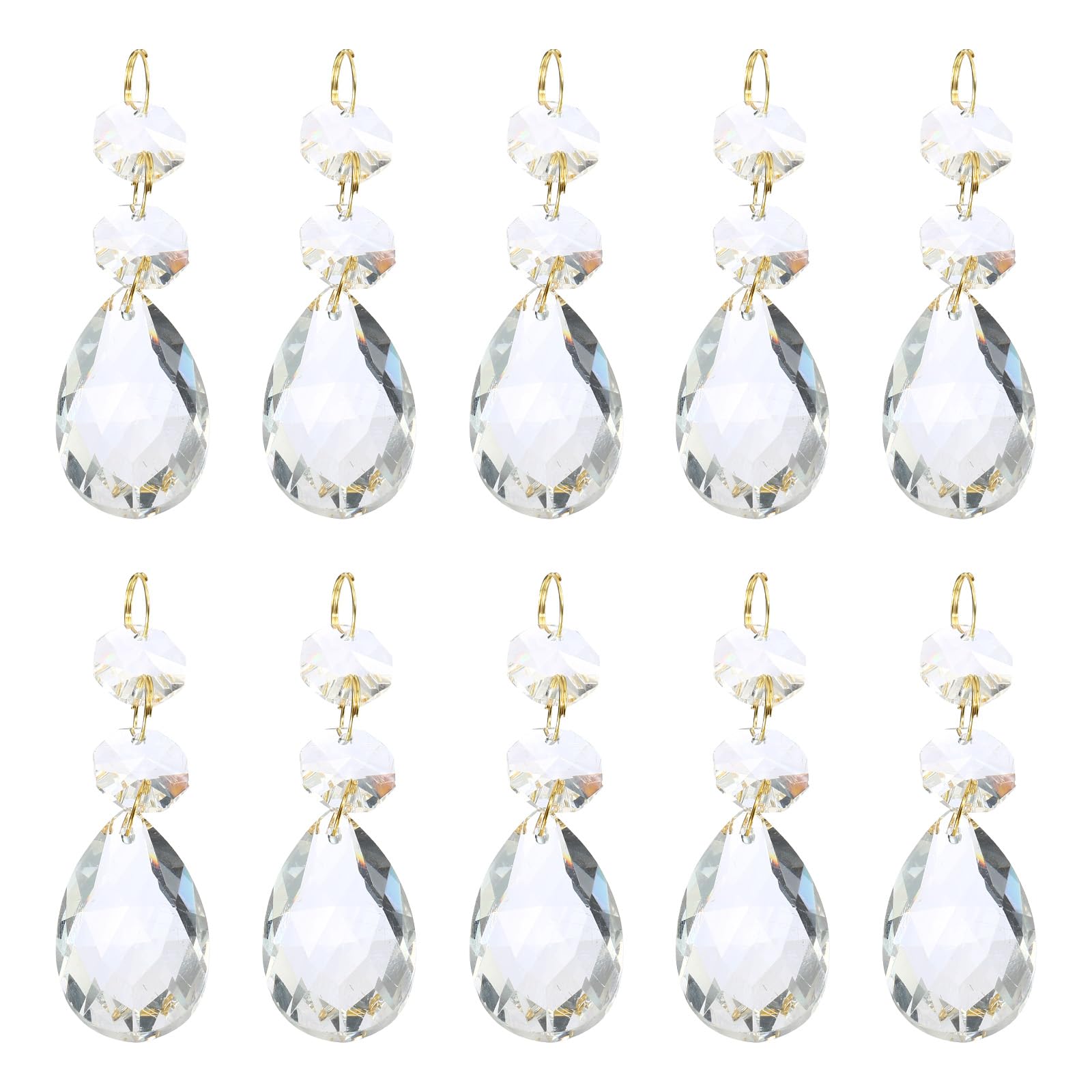 PATIKIL Clear Crystal Teardrop, 10 Pack 38mm Chandelier Prisms Parts Hanging Beads with 14mm Octagonal Bead for Chandeliers Decoration, Clear — image 1