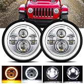 YUGUANG 7 inch LED Headlight Round, LED Halo Headlight Hi/Low Beam DRL Amber Turn Signal DOT Approved Compatible with Wrangler JK TJ CJ, 2PCS