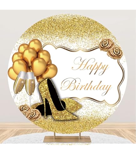 Happy 50th Birthday Hintergrund – 2,1x2,1 M Rund, Schwarze-goldene High Heels Design Für Fotos