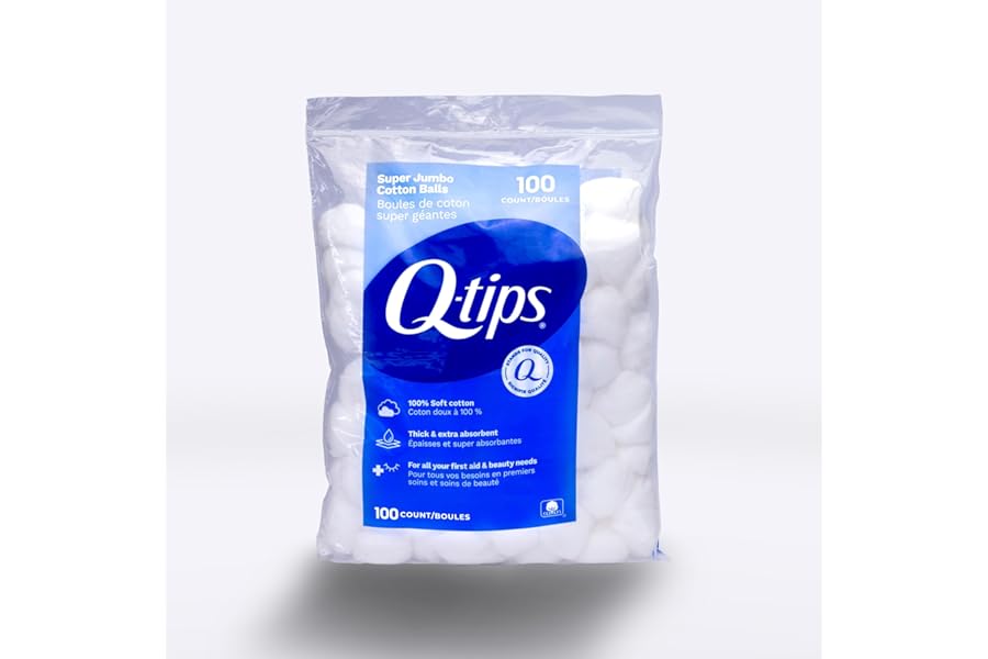 Q-tips Super Jumbo Cotton Balls for Beauty, First Aid and Baby Care, 100% Thick Cotton, 100 Count
