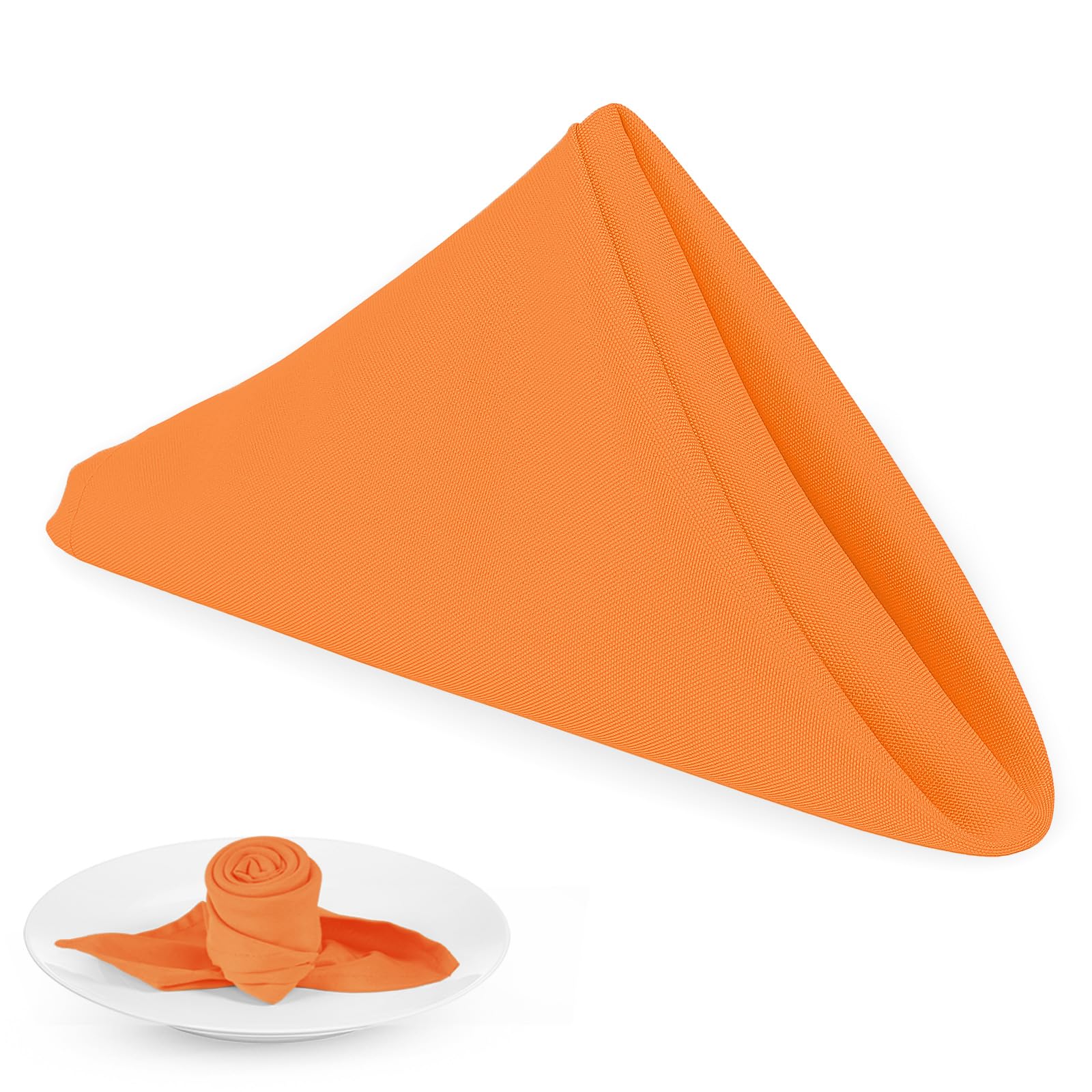 Photo 1 of PLOYMONO Orange Heavy Duty Cloth Napkins - 17 x 17 Inch Solid Washable Polyester Dinner Napkins - Set of 8 Napkins with Hemmed Edges - Great for Parties, Fall Festival, Autumn, Halloween, Thanksgiving