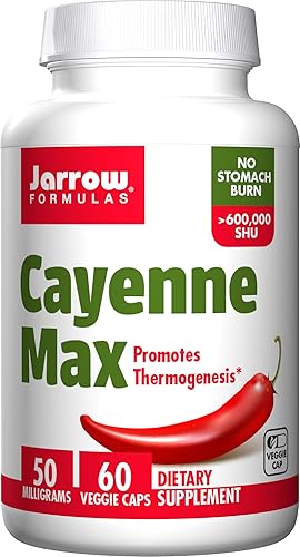 Jarrow Formulas Cayenne Max, Promotes Thermogenesis, 50 mg, 60 Veggie Capsules