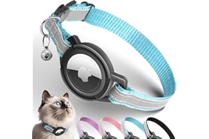 Airtag Cat Collar Breakaway, Odokele Reflective Cat Collars with Apple Air Tag Holder for Kitten, Cat GPS Tracker Adjustable Collars with Safety Quick Release Buckle for Kitties and Puppies - Blue