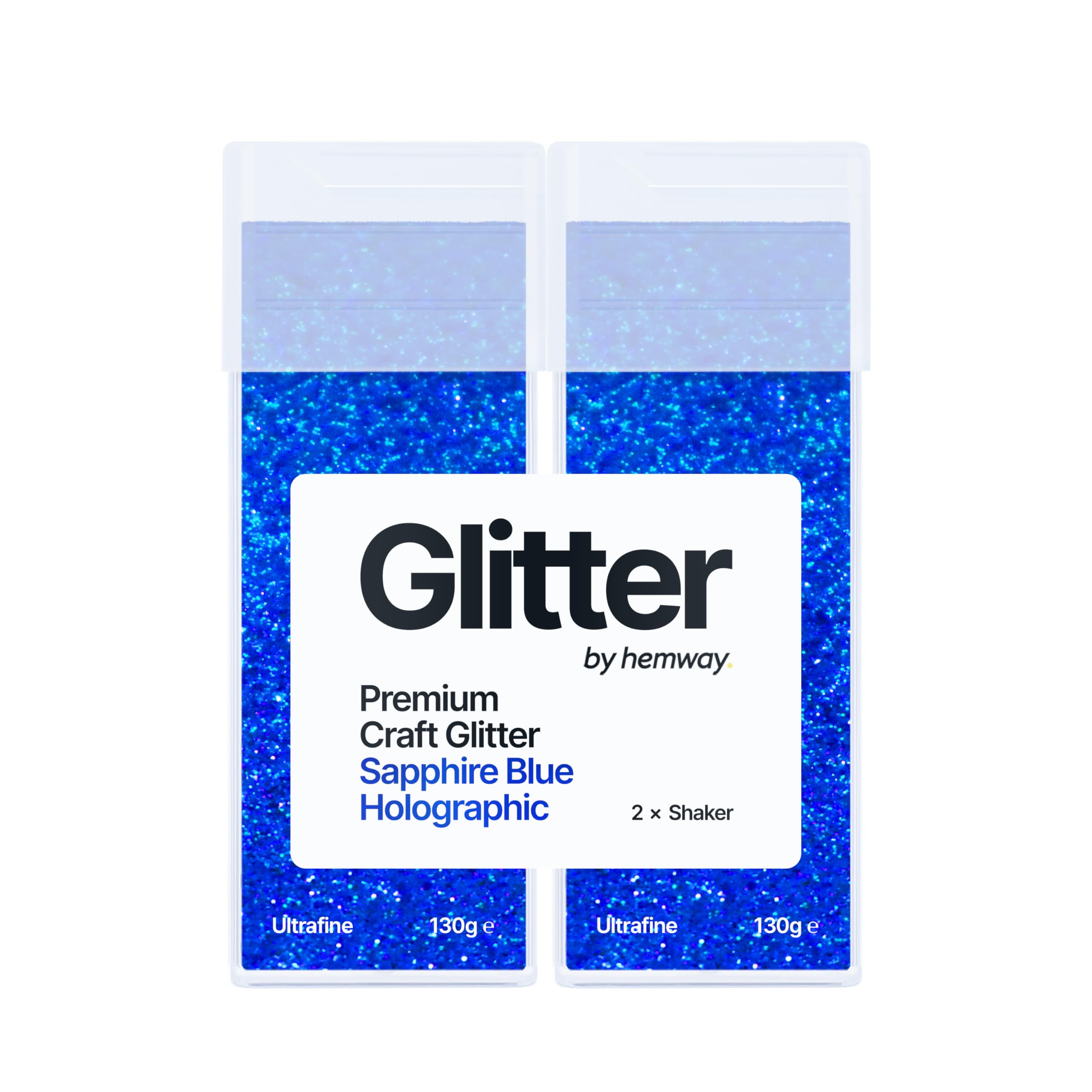 Hemway Glitter Shaker Sapphire Blue Holographic 130g x2 Pack Ultrafine, Craft Glitter Shakers for Resin & Epoxy Crafts, Christmas Art Supplies, Nail, Body, Face, Festival, Crafting, Slime, Sparkle
