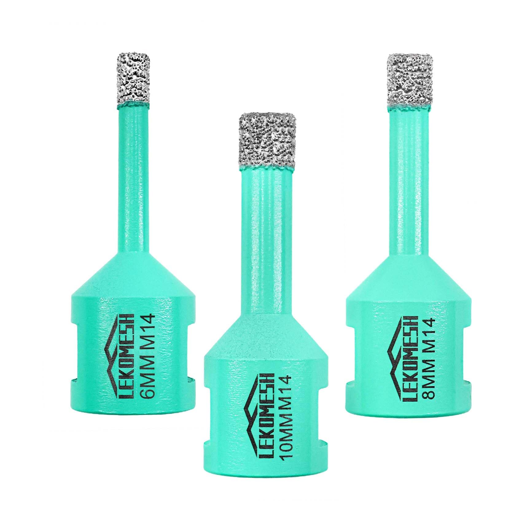 LEKOMESH Diamond Tile Drill Bits - 3pc 6/8/10MM Hole Saw for Porcelain, Ceramic, Marble, Granite, Stone, Quartz - M14 Thread — image 1