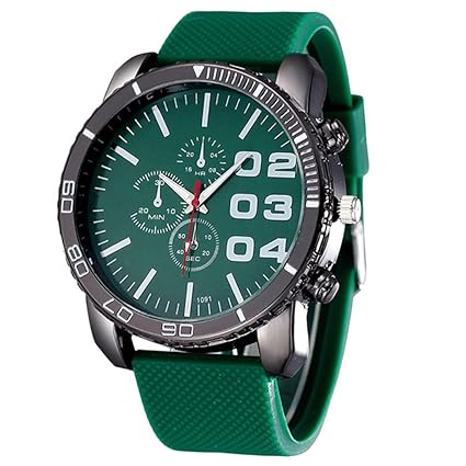 Sports Watch, Creazy Mens Stylish Luxury Huge Big Dial Silicone Band Quartz Wrist Watch (Green)