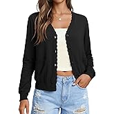 AGSEEM Womens Long Sleeve V Neck Button Up Lightweight Cardigan with Pockets Knit Open Front Sweaters