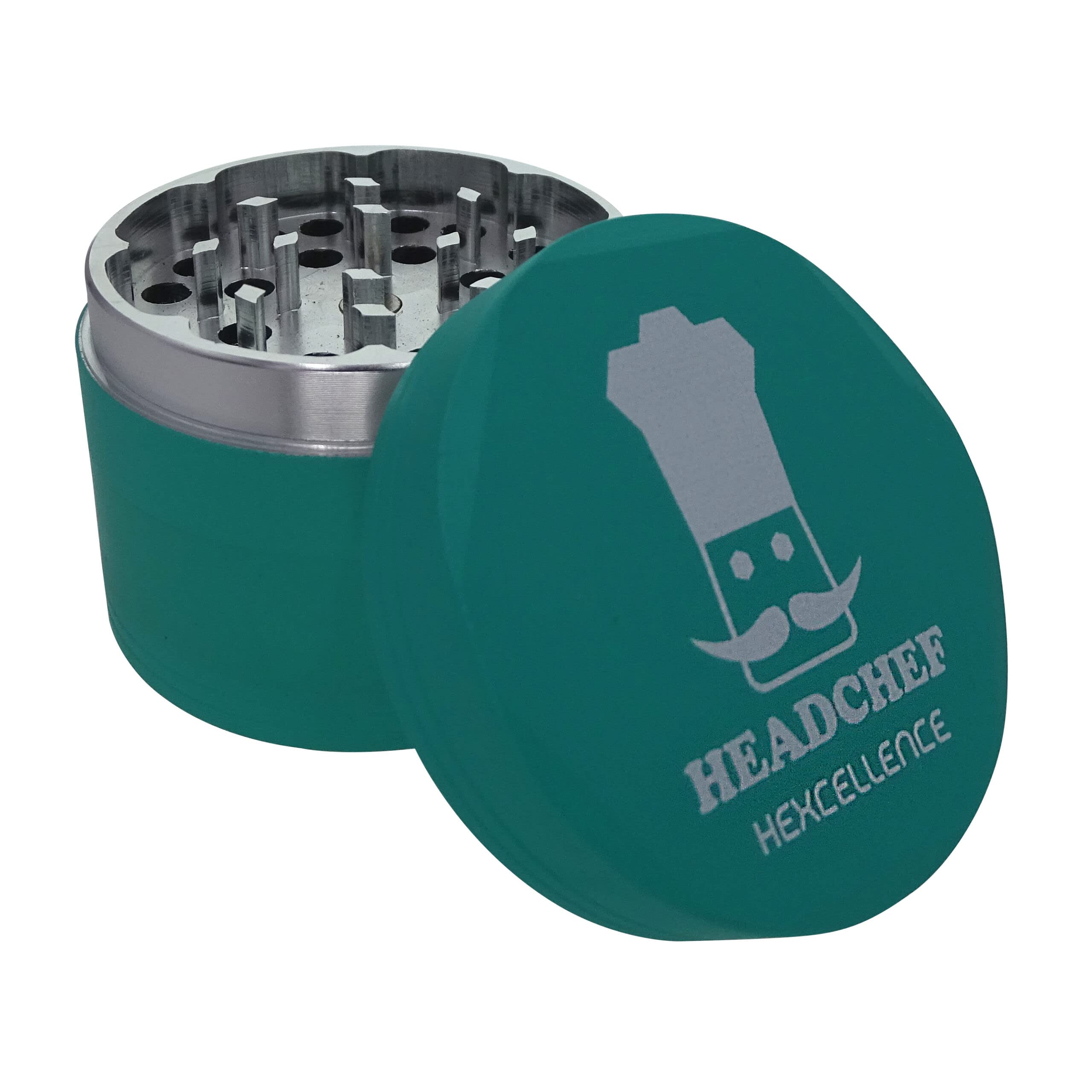Headchef Hexcellence Silk Touch Metal Herb Grinder with Sifter – 4 Piece, 55mm (Teal)