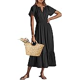 ANRABESS Women's Summer Short Sleeve Maxi Dress 2025 Casual V Neck High Waist A-Line Flowy Loose Tiered Boho Long Dresses
