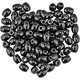 TUMBEELLUWA Stone Bead for Jewelry Making, Healing Crystal Large Hole Oval Shape Loose Beads Pack of 15, Black Obsidian