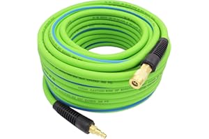 YOTOO Hybrid Air Hose 3/8-Inch by 100-Feet 300 PSI Heavy Duty, Lightweight, Kink Resistant, All-Weather Flexibility with 1/4-Inch Industrial Air Fittings and Bend Restrictors. Green+Blue