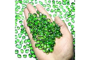 SEEKUP 1 Lb (460 g) Green Sea Glass Stones Irregular Rainbow Glass Pebble Decorative Rock Quartz Tumbled Gemstone Chips for Aquarium Decoration/Vase Filler/Jewelry Making/Handwork Craft/Gems Display