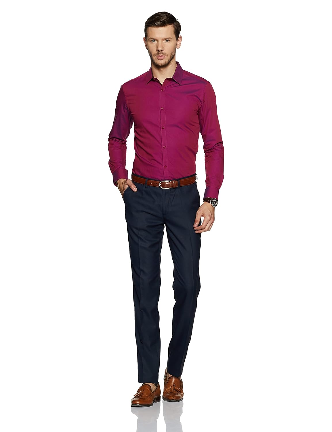 knighthood by fbb men's tapered fit poly viscose formal trousers