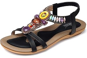 SHIBEVER Womens Sandals Summer Flat: Dressy Casual Flats Sandals - T-Strap Flip Flop Thong Sandals - Comfy Walking