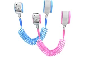 FRENFLU 2Pack Toddler Leash, Anti Lost Wrist Link Safety Wrist Link with Key Lock, Infants and Children Safely, Kids Backpack Leash, Child Leash Harness (Pink+Blue)