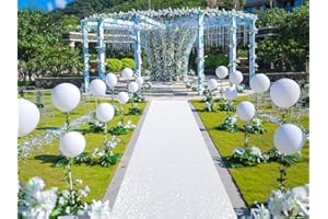 ShinyBeauty White Sequin Sparkle Wedding Aisle Runner 3FTx15FT Elegant Bridal Carpet for Indoor & Outdoor Ceremonies, Reusable Decor