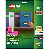Avery Printable Labels with Sure Feed, 1" x 2-5/8", Assorted Neon Colors (Green, Magenta, and Yellow), Removable Adhesive, Laser & Inkjet Compatible, 360 Blank Labels Total (6479)