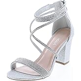 TOP Moda Dressy/Formal Sandals High Heel Ankle Strap Open Toe Sandals,Silver,6