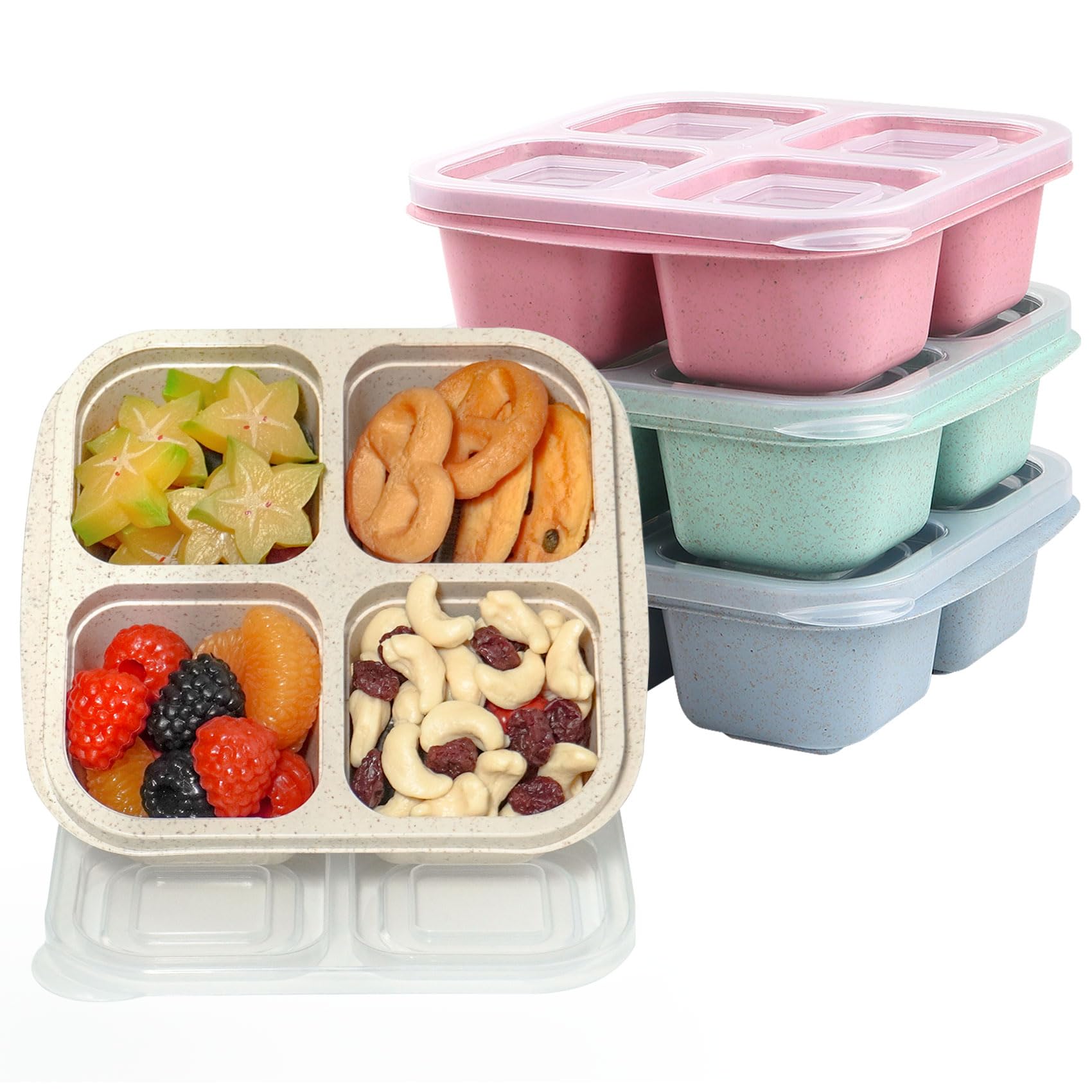 4-Compartment Bento Lunch Box For Kids & Adults - Microwave Safe BPA Free Plastic With Fork