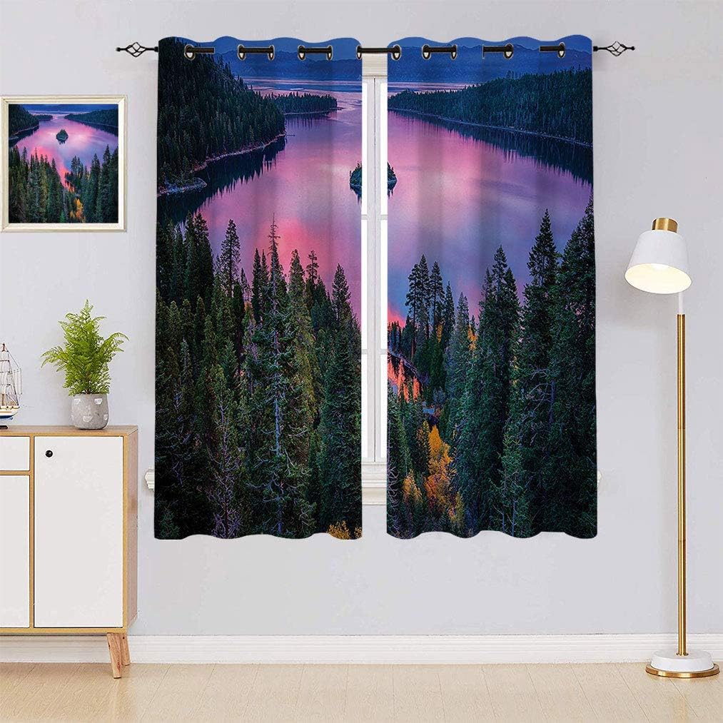 Lake House Decor Lihgtproof Curtains, High Angle Majestic View of North