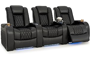 Seatcraft Diamante Zero-Gravity CoolZero Italian Leather Home Theater Seating, Power Headrest, Power Recline, Row of 3, Black