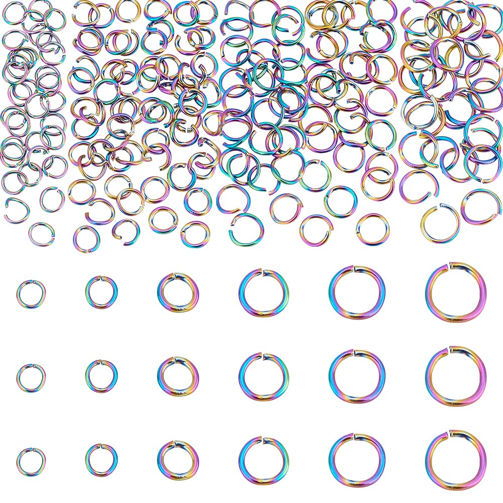 UNICRAFTALE 180Pcs 6 Sizes Rainbow Color 304 Stainless Steel Open Jump Rings Round Ring Inner Diameter 2.5~7mm Open Jump Rings Metal Rings for Bracelet Necklace Jewlery Making