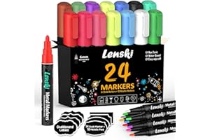 Lenski Back to School Supplies for Kids, 24 Chalk Chalkboard Markers for Glass, First Day of School Sign, Liquid Chalk Markers for Chalkboards Windows Menu