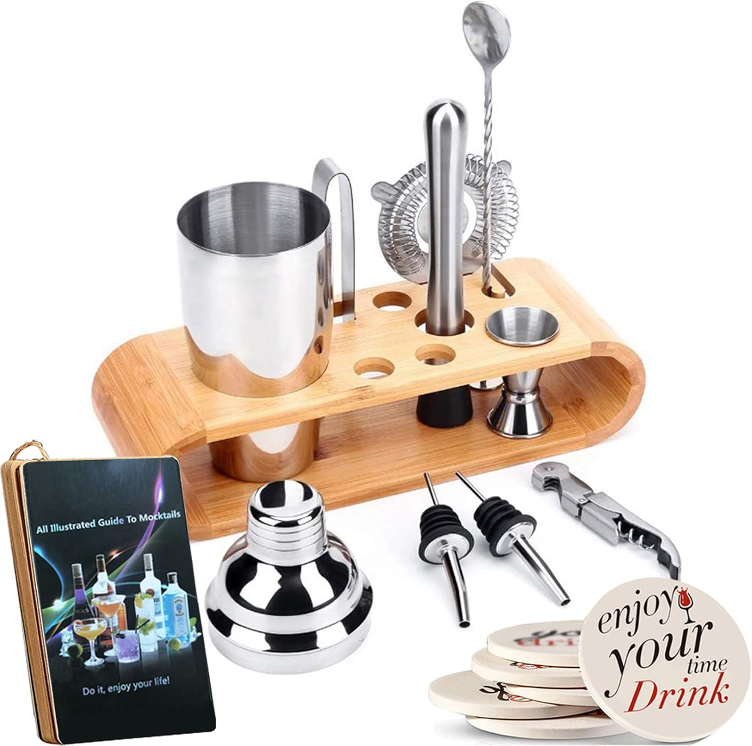 Bartender Kit with Stand, Bar Set Cocktail Shaker Set for Drink Mixing, Awesome Drink Mixing Experience WMMM