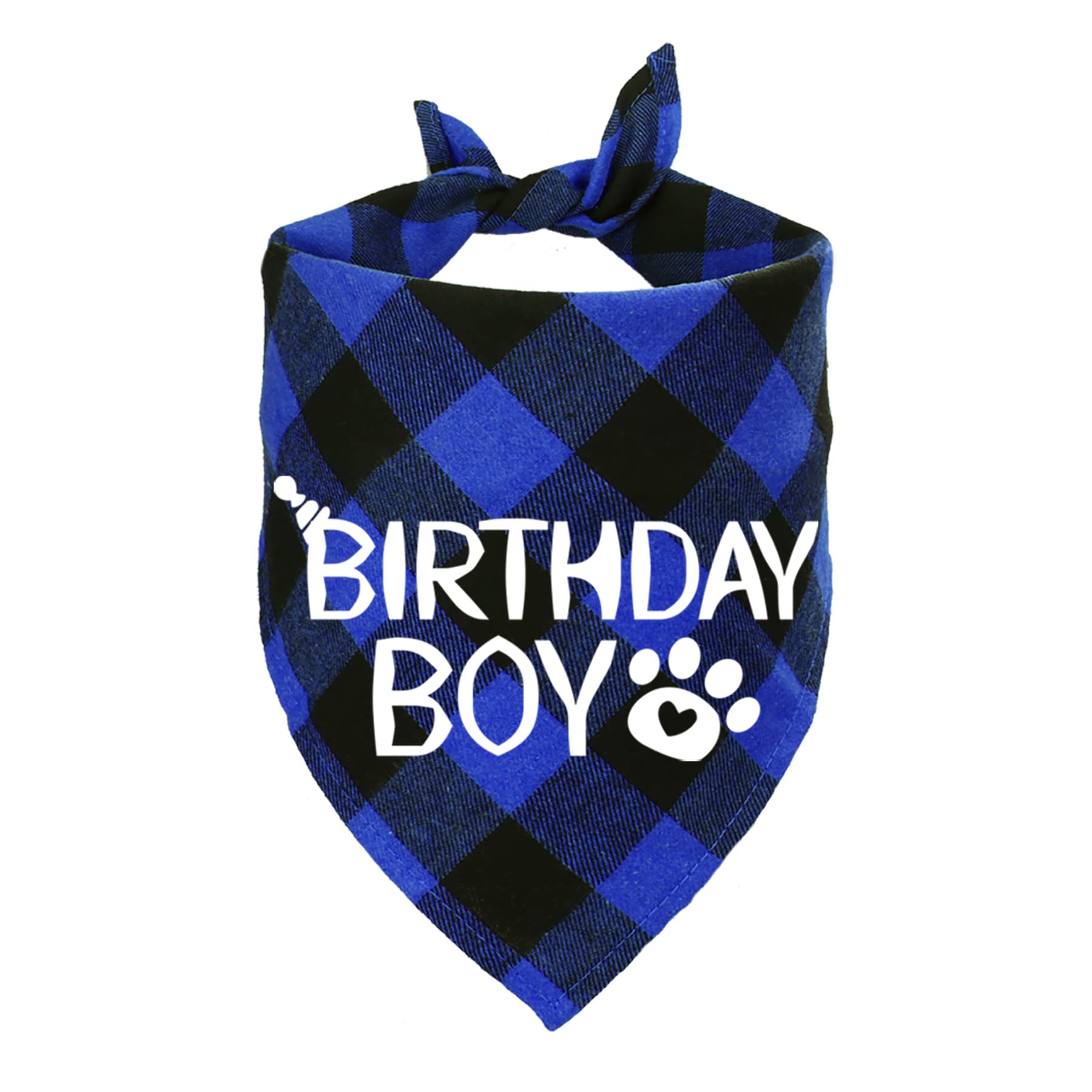 STMK Dog Birthday Bandana, Dog Birthday Boy Bandana Plaid Triangle Scarf for Dog Puppy Birthday (Blue)