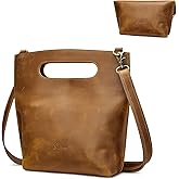 S-ZONE Women Vintage Genuine Leather Crossbody Bag Distressed Foldable Clutch Top Handle Handbag Purse