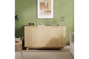 Fluted Sideboard Buffet Cabinet with 4 Doors, Mid Century Modern Console Table with Adjustable Storage Shelves for Dining Roo